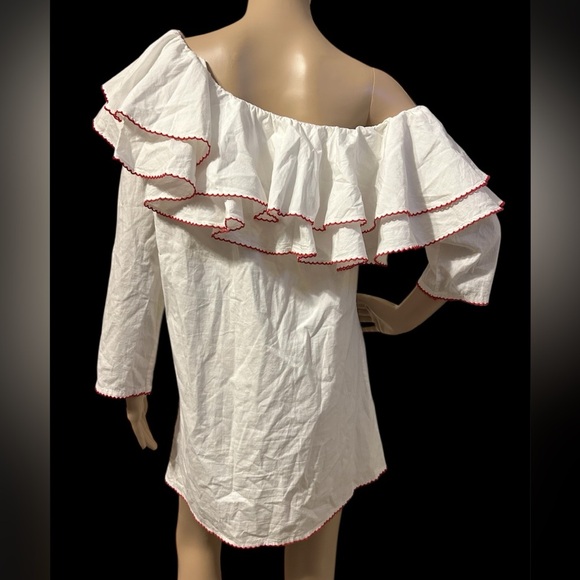 REVOLVE Lovers + Friends White Ruffle Lined Cotton Mini Dress Whimsical Women M - Picture 4 of 8